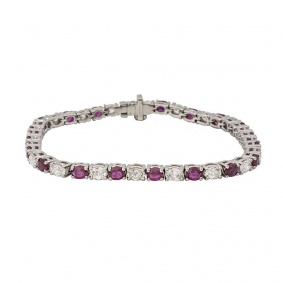 18k White Gold Ruby and Diamond Line Bracelet
